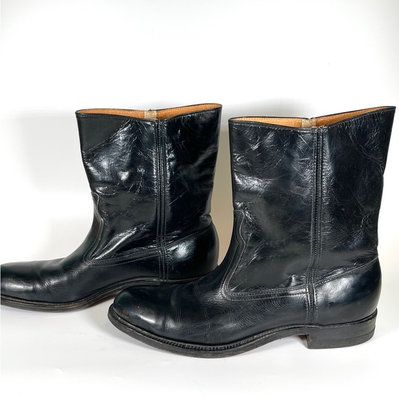 Vintage Frye Deluxe Short Slip on Boots US Size 7A Glossy Black Leather - Picture 5 of 8